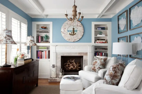Chic Interior Design Ideas With Fieplace White Sofa