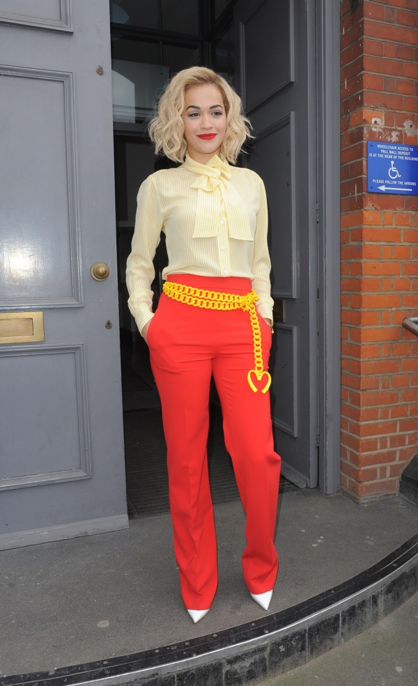Rita Ora leaving a recording studio, wearing bright red trousers Featuring: Rita Ora Where: London, United Kingdom When: 31 Mar 2014 Credit: Will Alexander/WENN.com