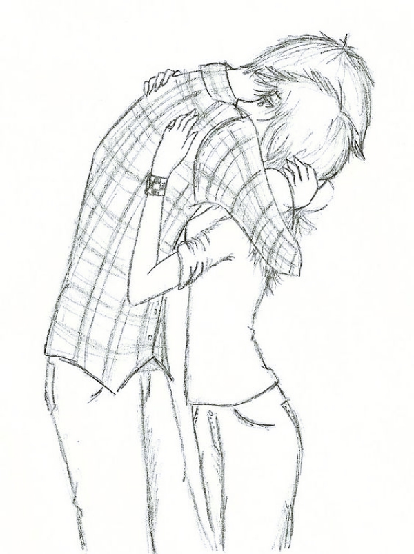 boy and girl hugging sketch