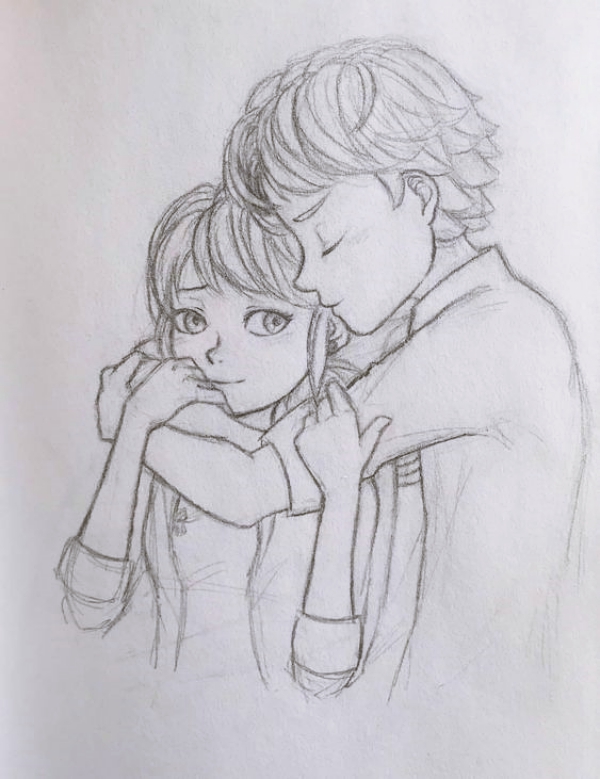 Romantic Couple Hugging Drawings and Sketches