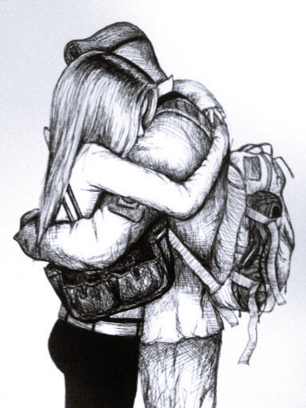 drawing of a couple hugging